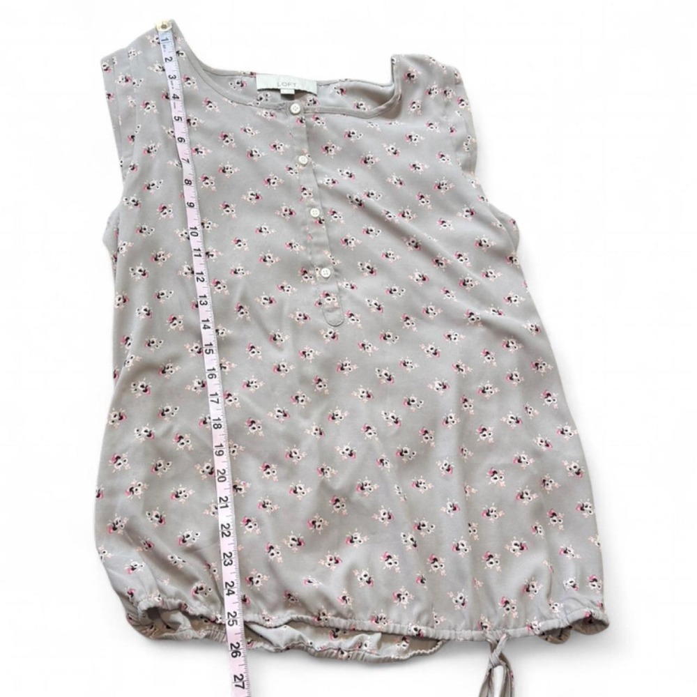 Loft Gray Floral Cinched Waist Blouse, Women's Size L - Picture 8 of 8